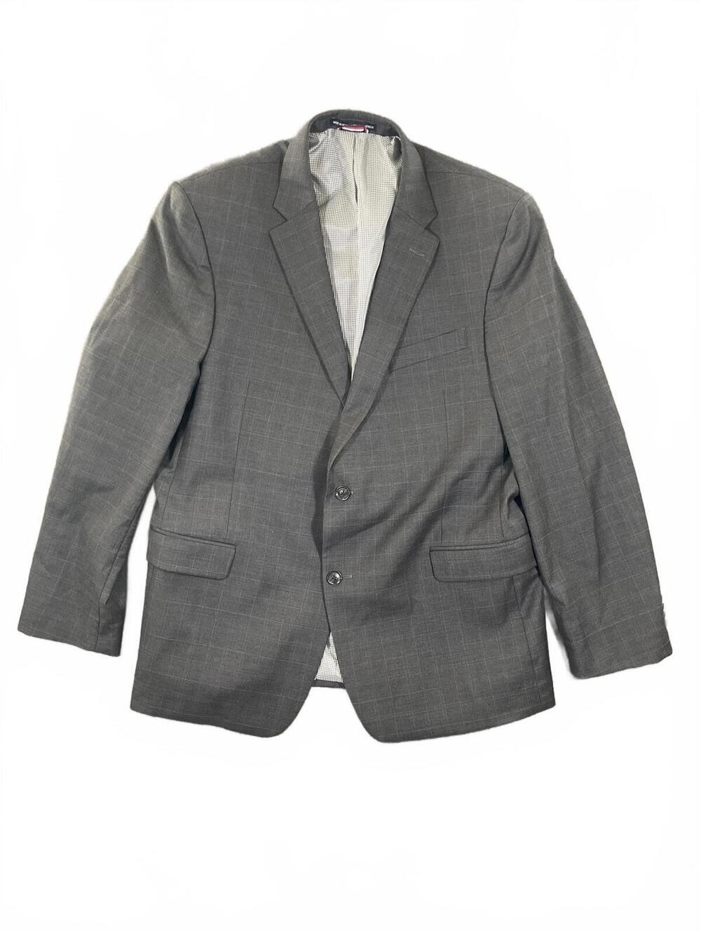Tommy Hilfiger Men's Gray Windowpane Wool Blend Sport Coat Blazer - 46R